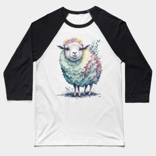 Sheep with Flower Crown: Scattered Watercolor in Pastel Colors Baseball T-Shirt
